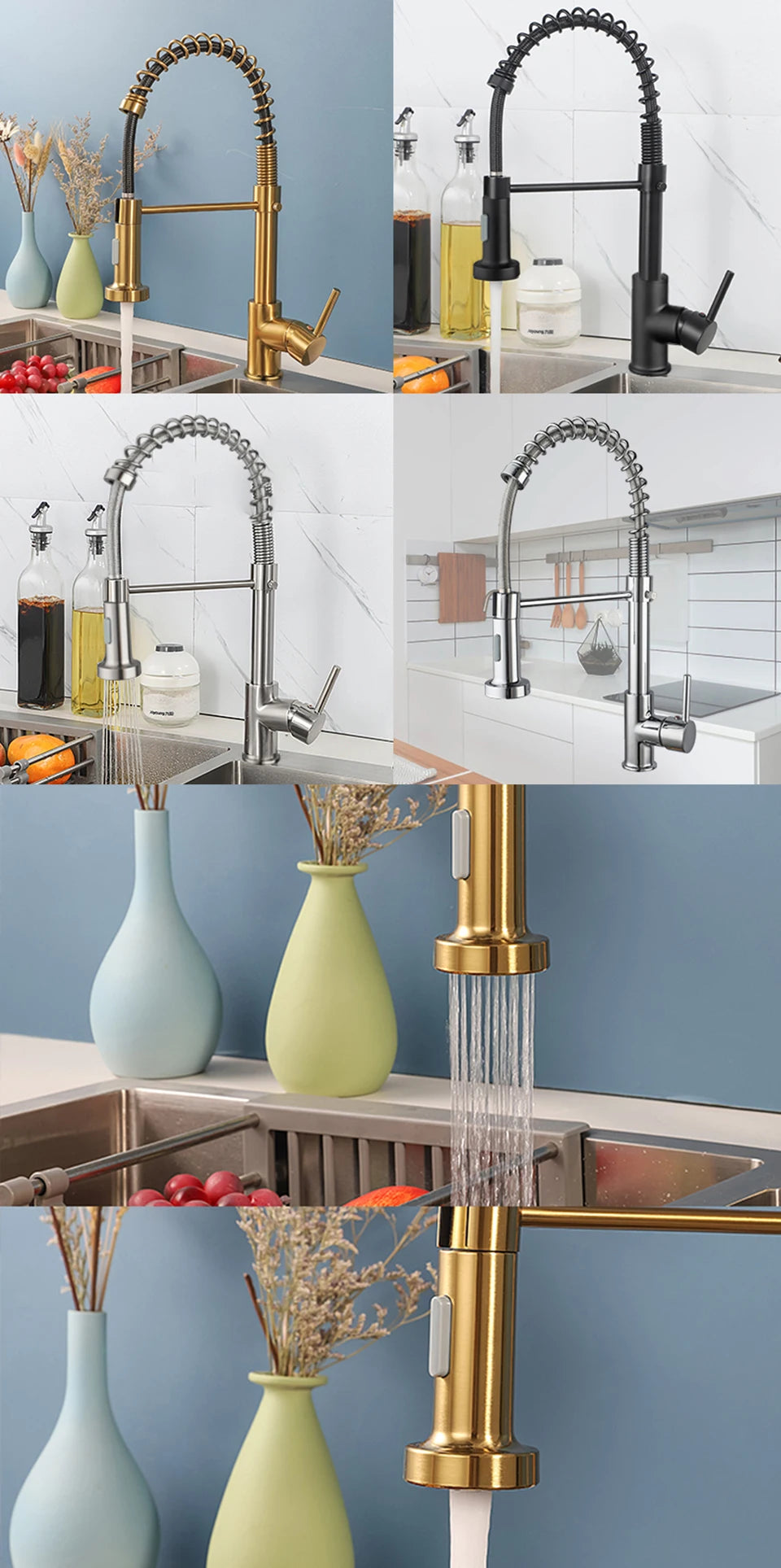 Brass Pull Out Spring Kitchen Faucet Kitchen Sink Mixer 360 Degree Rotating Stream Sprayer Nozzle Mixer Hot Cold Water Crane tap