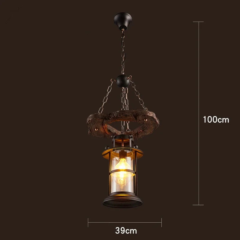 Antique Industry Vintage Wood E27 LED Ceiling Chandelier