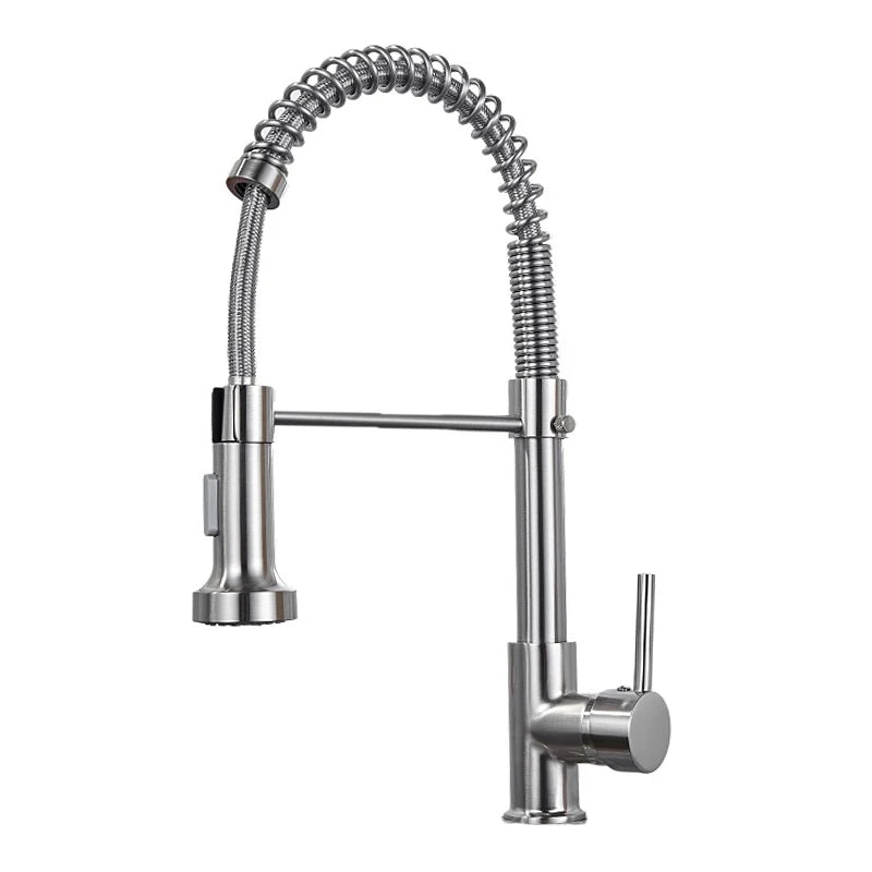 Matte Pull Down Kitchen Faucet Chrome Dual Modes Nozzle Hot Cold Water Mixer Crane Tap Brass Spring Kitchen Sink Faucets