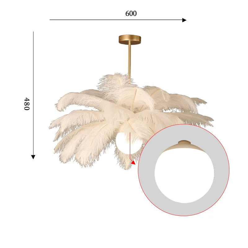 Nordic White Ostrich Feather Pendant Light Modern Led Ceiling Chandelier for Living Dining Room Children's Bedroom Hanghing Lamp