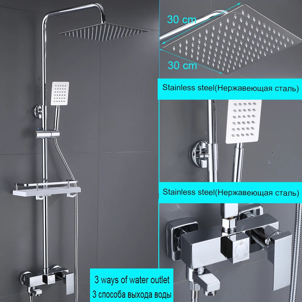 Stainless Steel Shower Faucet Set Rainfall Sliver High Quality All Metal Bathtub Mixer Tap 4-way With Bidet