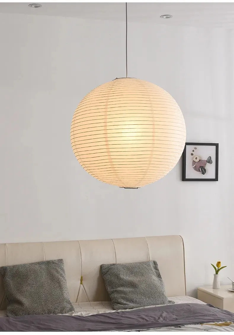 Nordic Wabi Sabi Wind Round Rice Paper Led Pendant Lights Living Dining Room Bedroom Loft Restaurant Bar Home Decor Chandelier