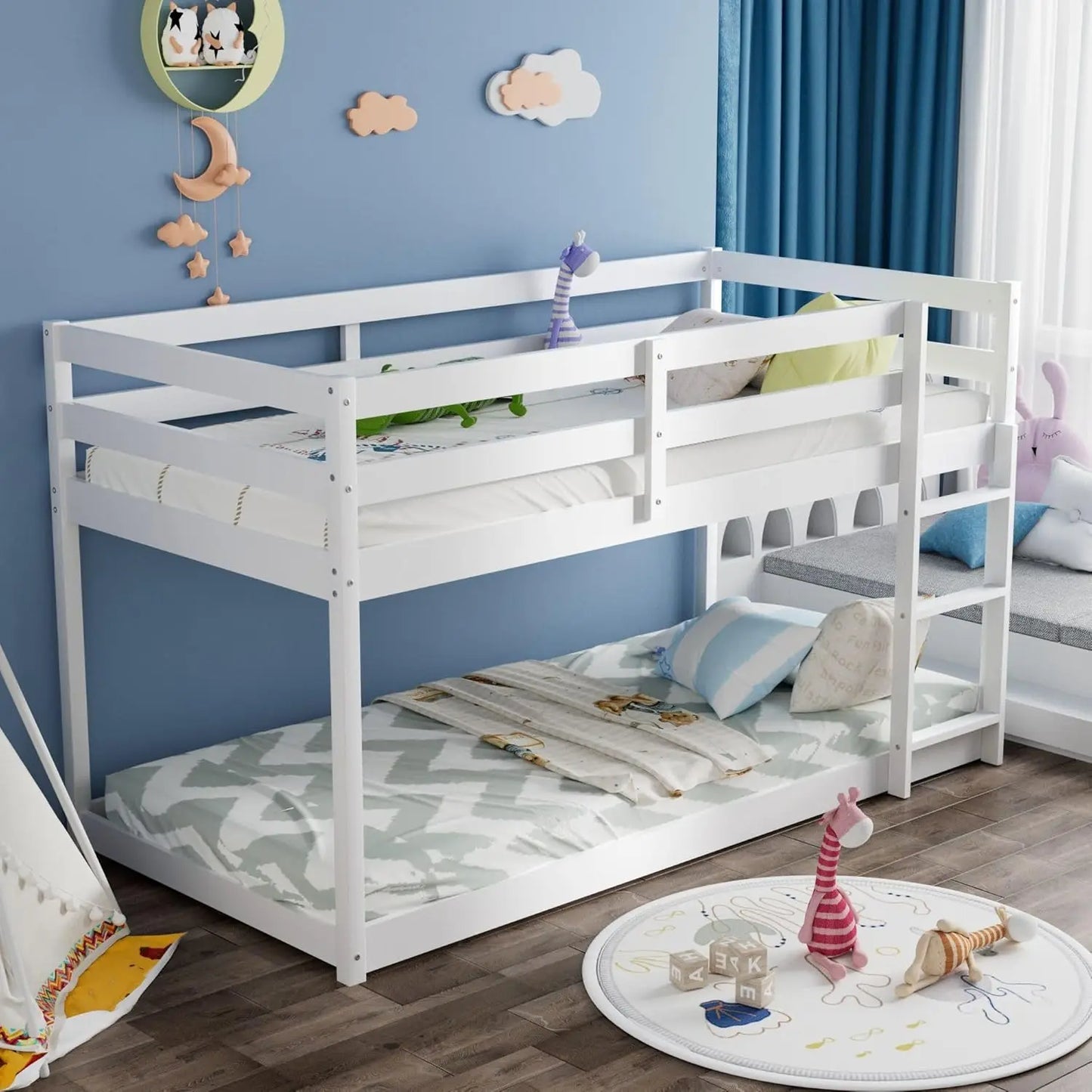 Twin Over Twin Bunk Bed with Guardrail