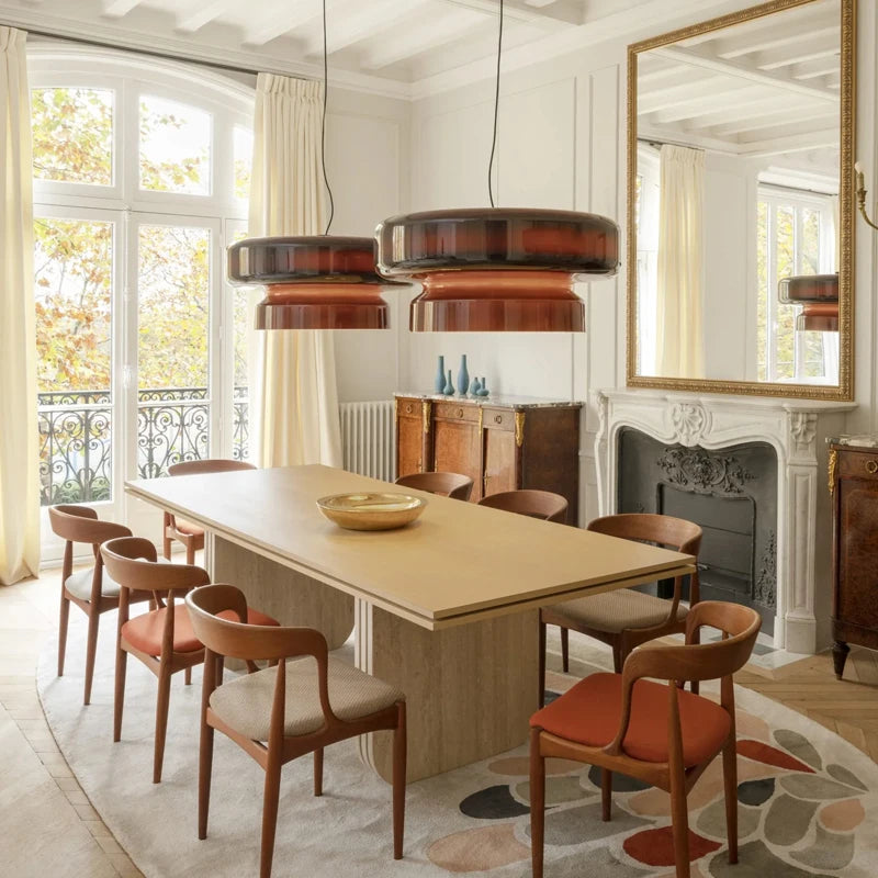 Nordic designer living room, dining room, bedroom, study, light luxury Spanish creative pendant light brown glass lamp