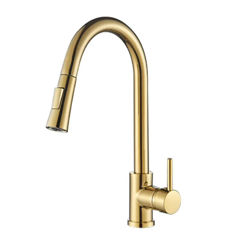 FMHJFISD Kitchen Faucet Brushed Gold Pull Out Kitchen Sink Water Tap Single Handle Mixer Tap 360 Rotation Kitchen Shower Faucet
