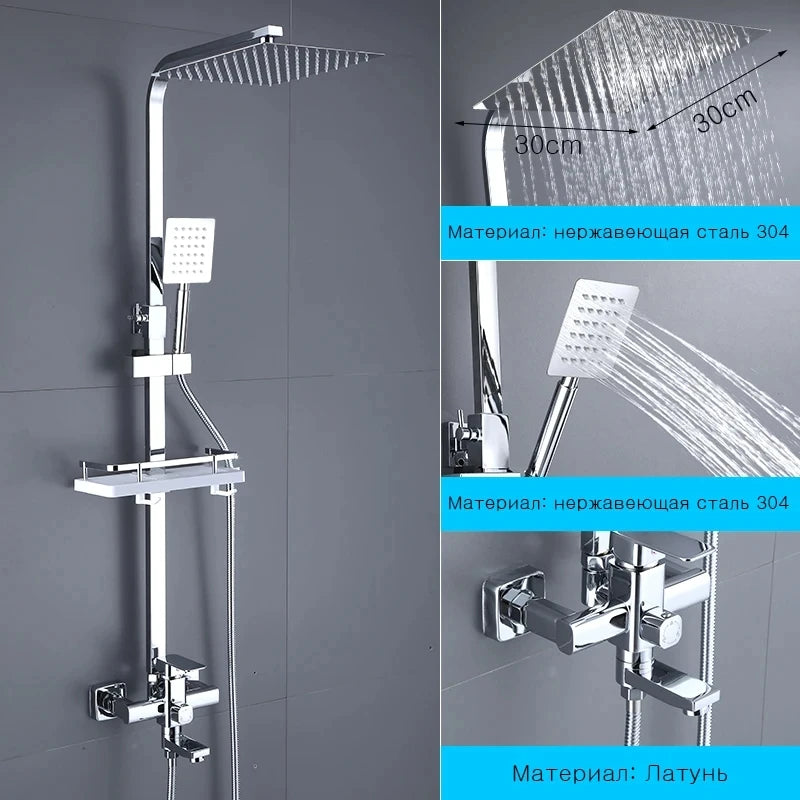 Brass Bathroom Faucet Shower System Shower Faucet Rainfall Shower Set Modern Showers For Bathroom With Shelf Shower System Set