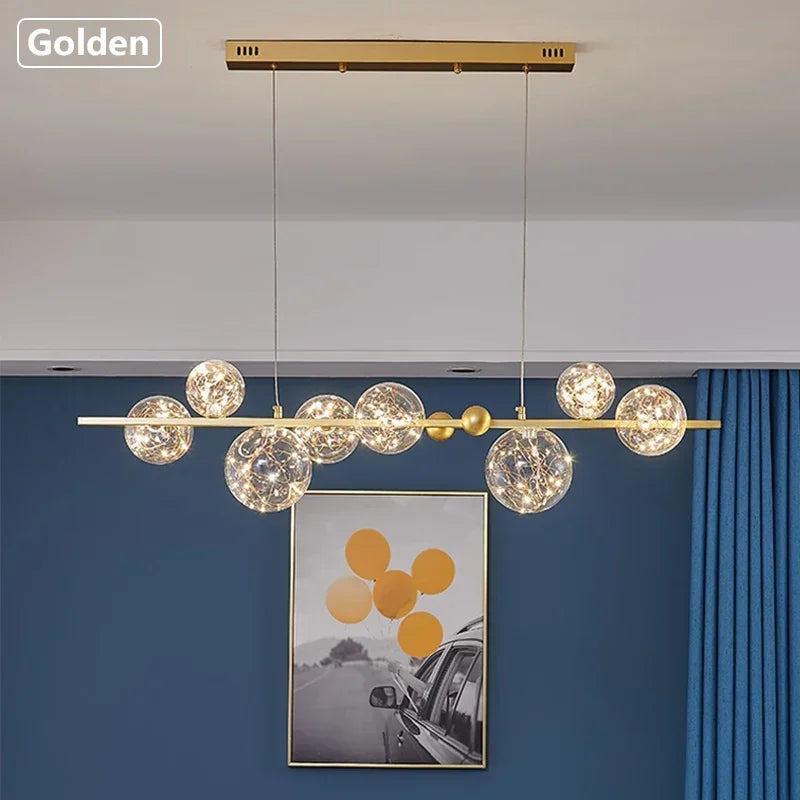 Nordic Ring Pendant Lamp Romantic Star Chandelier Round Long Glass Ball Hanging Light Dining Table Above Starry Sky LED Lights