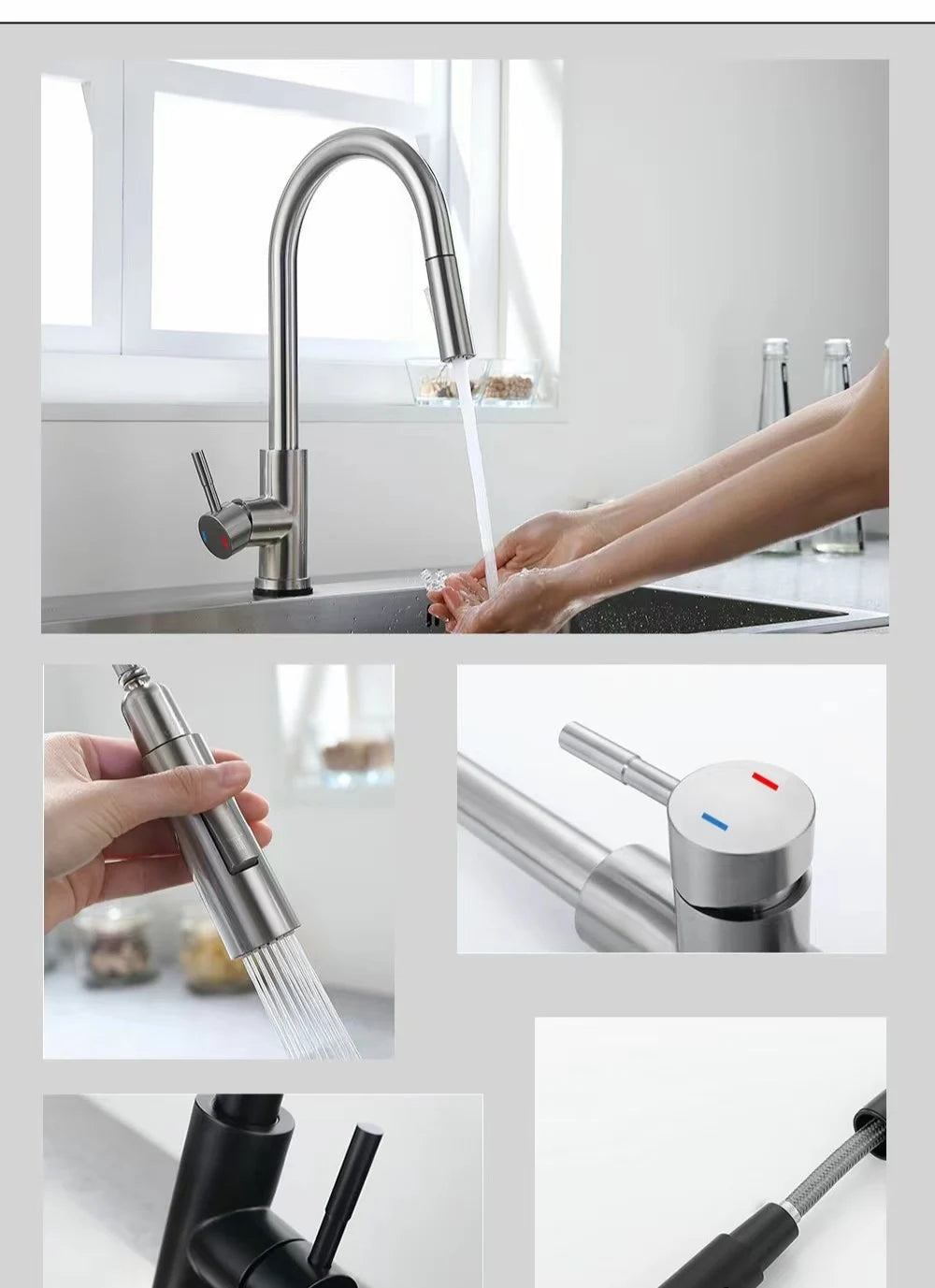 DQOK Kitchen Faucet Pull Out Brushed Nickle Sensor Stainless Steel Black Smart Induction Mixed Tap Touch Control Sink Tap