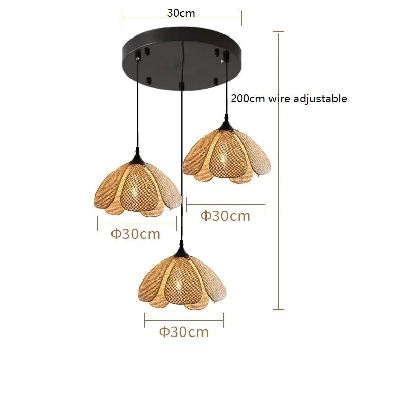 IWHD 50CM Rattan Flower LED Pendant Lamp Home Decor Indoor Bedroom Dining Living Room Lights Nordic Modern Hanging Light Edison