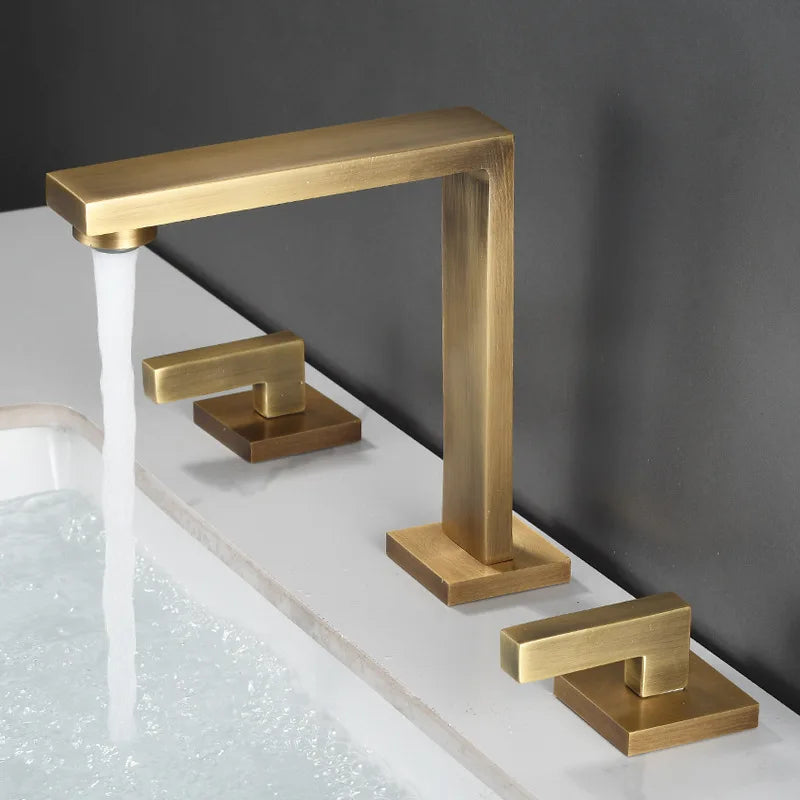 Three Hole Basin Faucet Brass Gun Grey Bathroom Faucet Cold and Hot Water Black Mixer Tap 3 Pieces Bathtub torneiras de cozinha