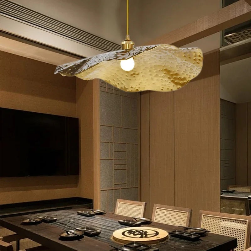 New Chinese Style Creative Zen Lotus Leaf Chandelier Wrought Iron Tea Table Retro Dining Bar Tea Room Hot Pot Shop LED Light