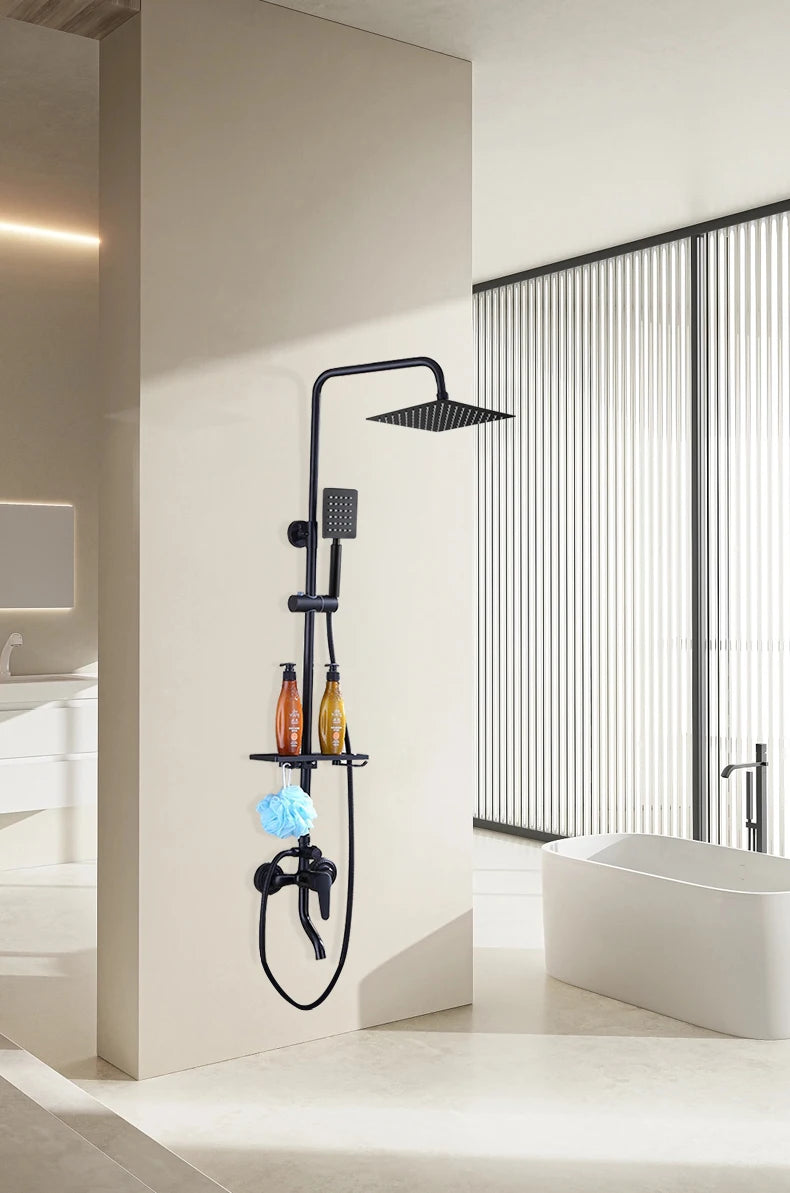 Black/Chrome Plating Bathroom Shower Set Household Copper Faucet Wall-mounted Bathtub Rain