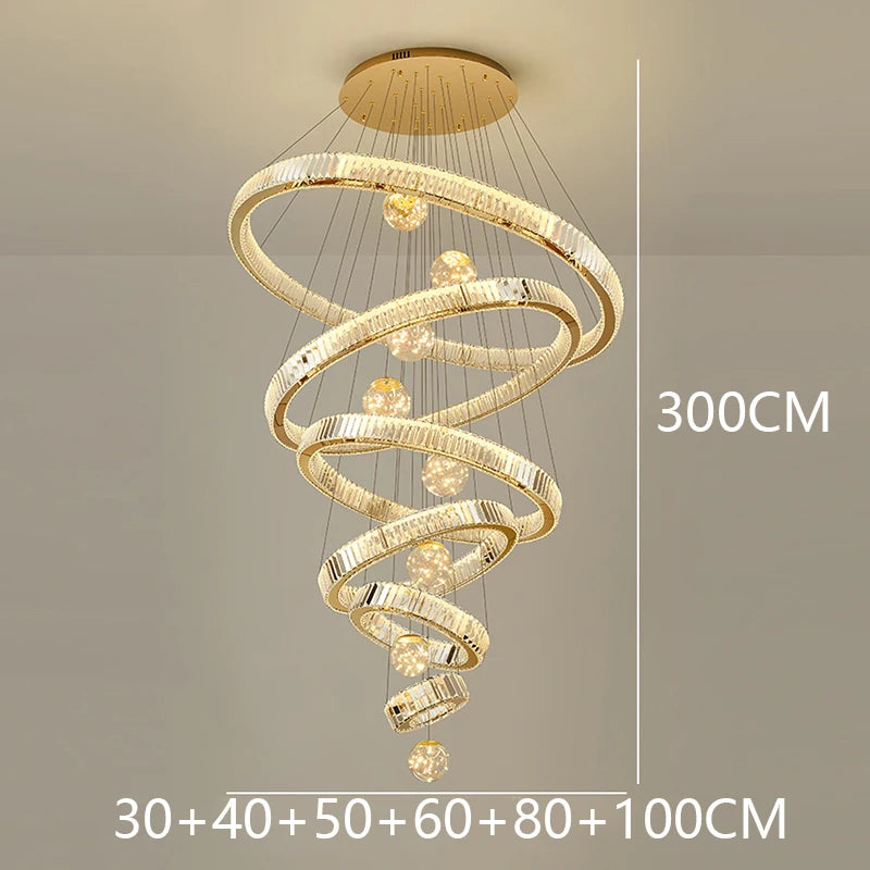 Modern Crystal Chandelier Lustre Stair Pendant Lights Duplex Architecture Living Room Pendant Lights Home Decoration Lighting