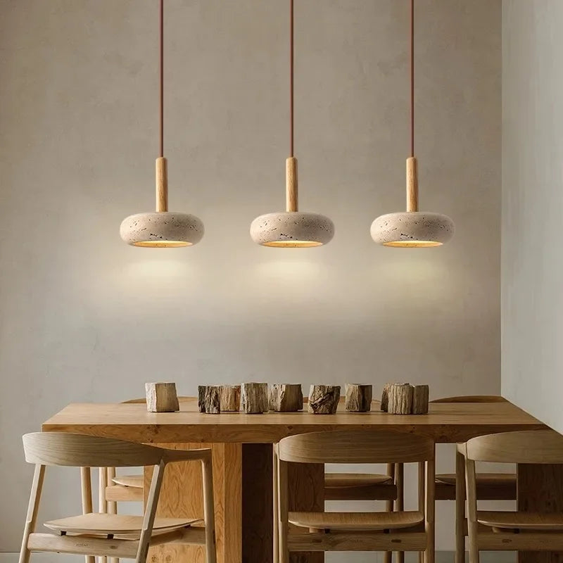 Led Japanese Pendant Lamp Stone Modern Wood Chandelier