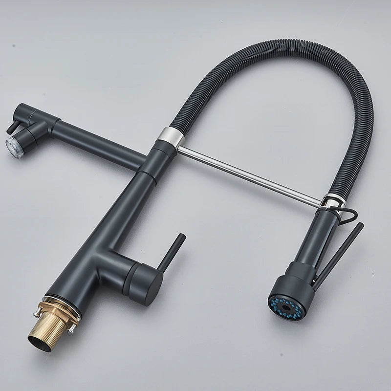 Black Kitchen Faucet LED Light Pull Down Spring Sink Faucets Dual Swivel Spout Kitchen Torneira Hot Mixer Tap