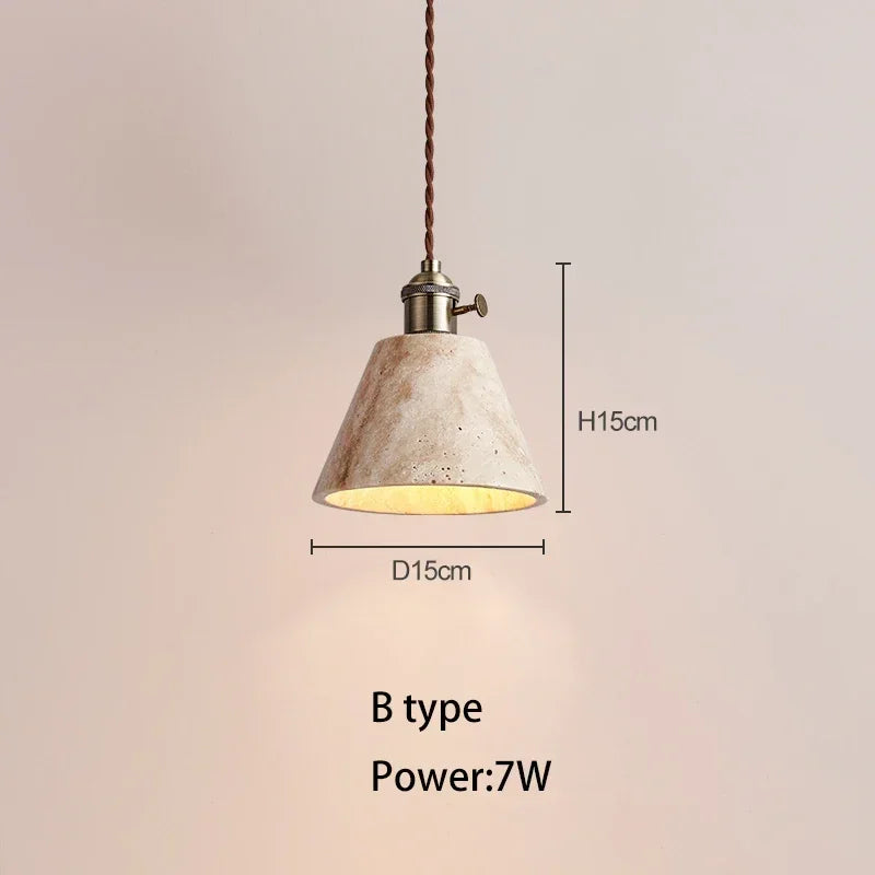 Japanese Wabi-Sabi Style Nordic Bedroom Natural Yellow Travertine Pendant Light Retro Bedroom Bedside Lamp Bar Cream Decoration