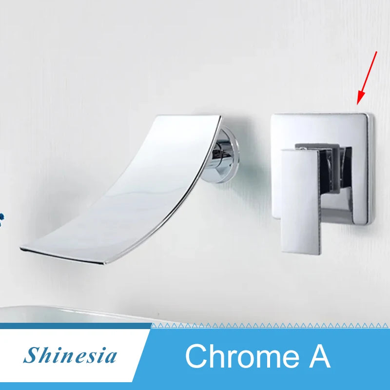 Shinesia Waterfall Bathroom Faucet Concealed Wall Mounted Bathroom Sink Mixer Tap Single Lever Wash Basin Faucets Gold/Black