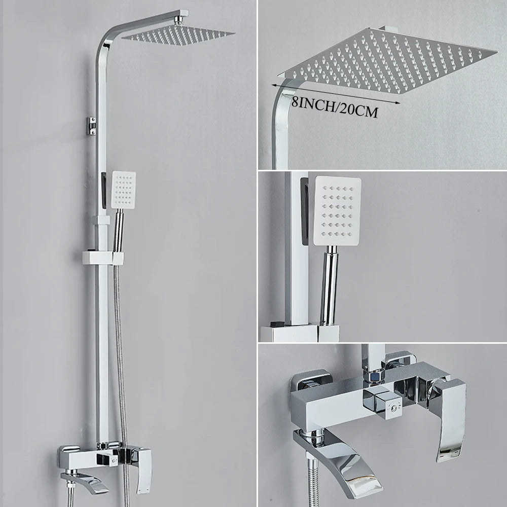 Matte Black Rainfall Shower Faucet Set 8/10/12 Inch Showerhead High Pressure Stainless Steel Rotate Spout Bath Shower Mixer