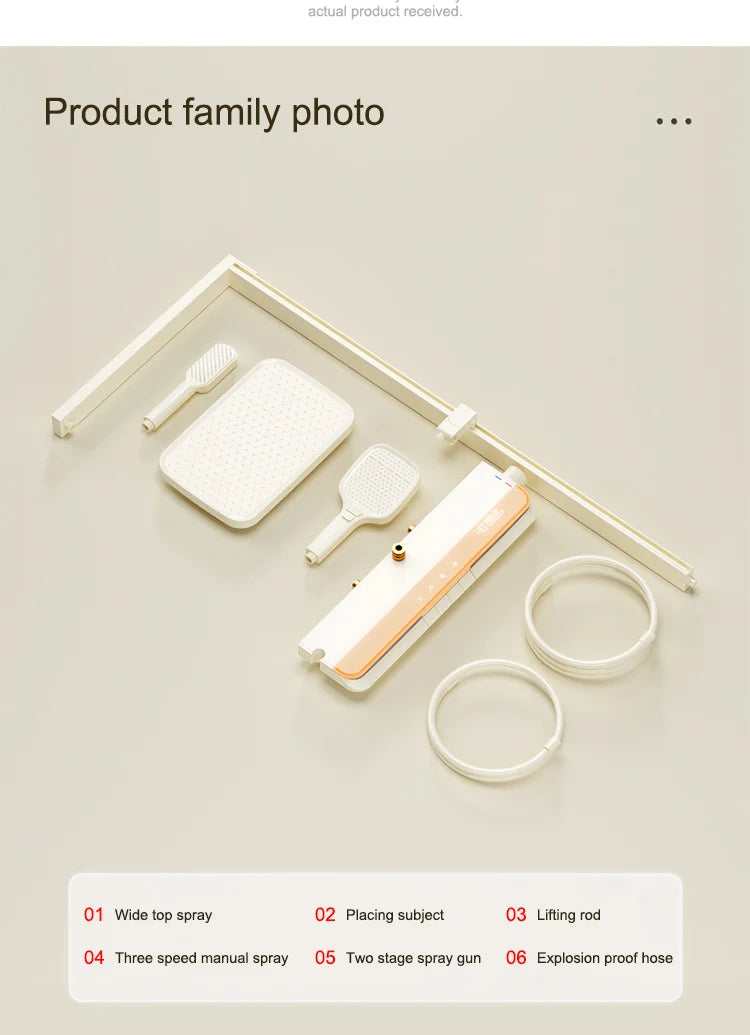 Milk White Shower Thermostat Shower Set Home Digital Display Shower Fine Copper Bath Pressurized Bathroom Shower Nozzle