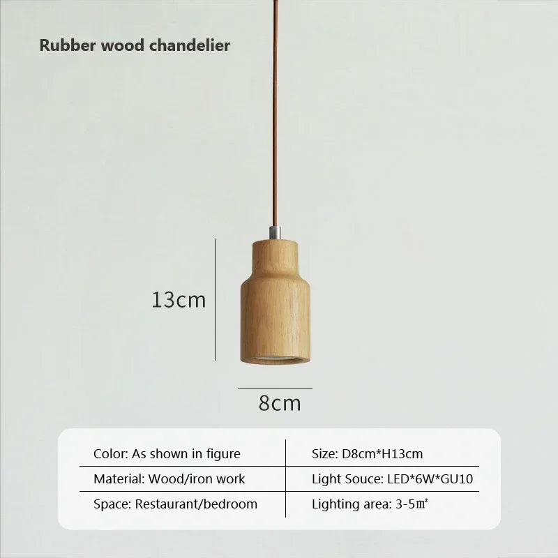 Nordic Wood Pendant Light Rubberwood Single Head Lighting For Bedroom Restaurant Platform Front Window Cafe Decorative LED Light