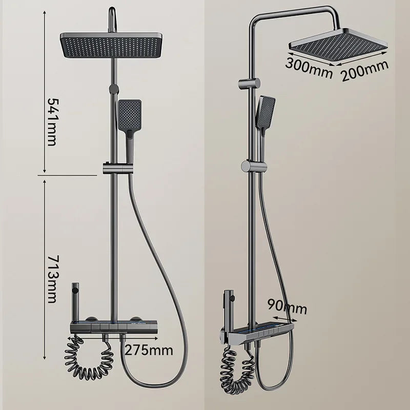 Space Aluminum Shower System,LED display Matte Gray Pressurized Shower Bath Shower Set Home Bathroom Drizzle System Set