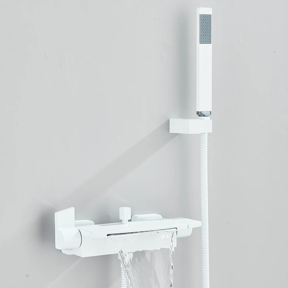 Black Waterfall Bathtub Shower Faucets Wall Mount Shower With Handheld Shower Mixer Tap Faucets Hot Cold Bath Shower Tap