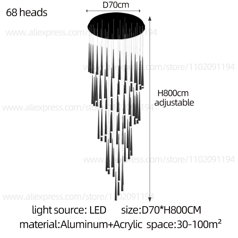 LED Modern Chandelier Minimalist Nordic Pendant Gold And Black Hanging Wire Living Room Long Chandelier Large Staircase Pendant
