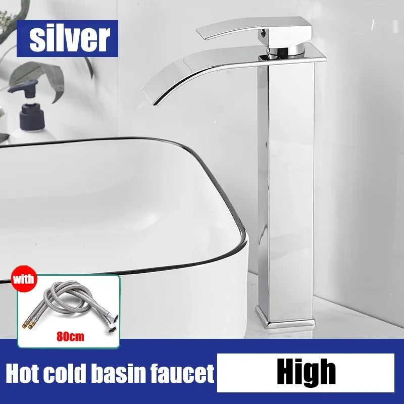 Waterfall style washbasin faucet black cold and hot all copper bathroom kitchen washbasin basin bathroom household use