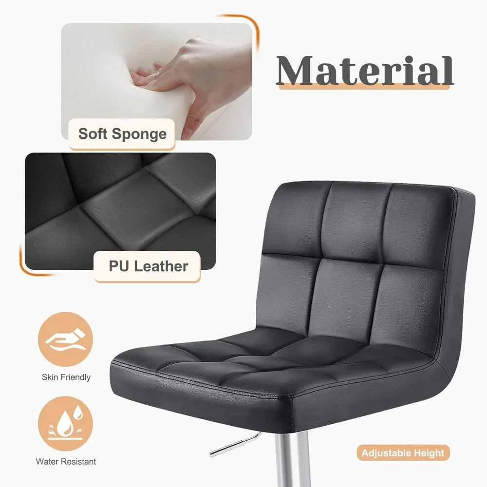 Set of 4,PU Leather Adjustable Swivel Barstools,Thickened Seat Cushion Square Island Barstools with Back, Black