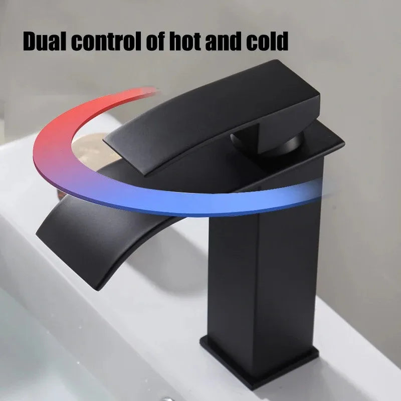 Waterfall style washbasin faucet black cold and hot all copper bathroom kitchen washbasin basin bathroom household use