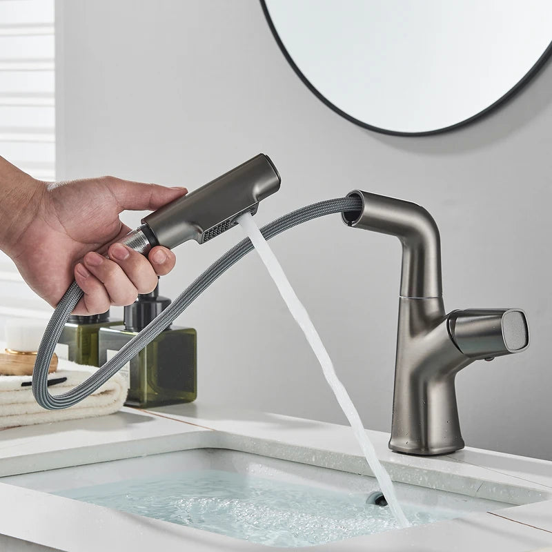 Shinesia Bathroom Faucets Pull Out Basin Faucet 360° Rotate Hot And Cold Water Sink Mixer Lift Up And Down