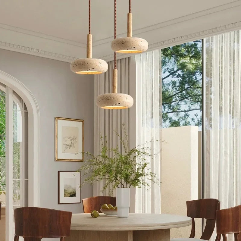 Led Japanese Pendant Lamp Stone Modern Wood Chandelier
