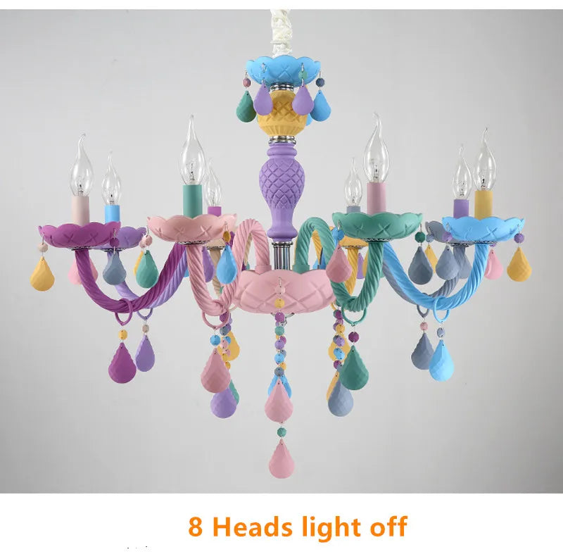 Modern Romantic Rainbow Crystal Chandelier European Candle lustres Children's Makaron Girl Princess Pendant Lamps Light Fixtures