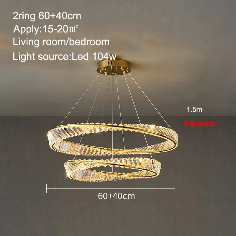 Modern Crystal Lustre Ceiling Chandelier Gold Irregular Ring Pendant Lamp Led Dimmable Living Room Bedroom Restaurant Hang Light
