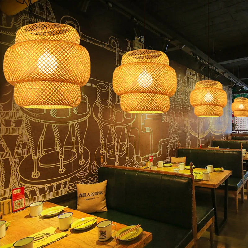 Round Handmade LED Bamboo-Rattan Chandelier