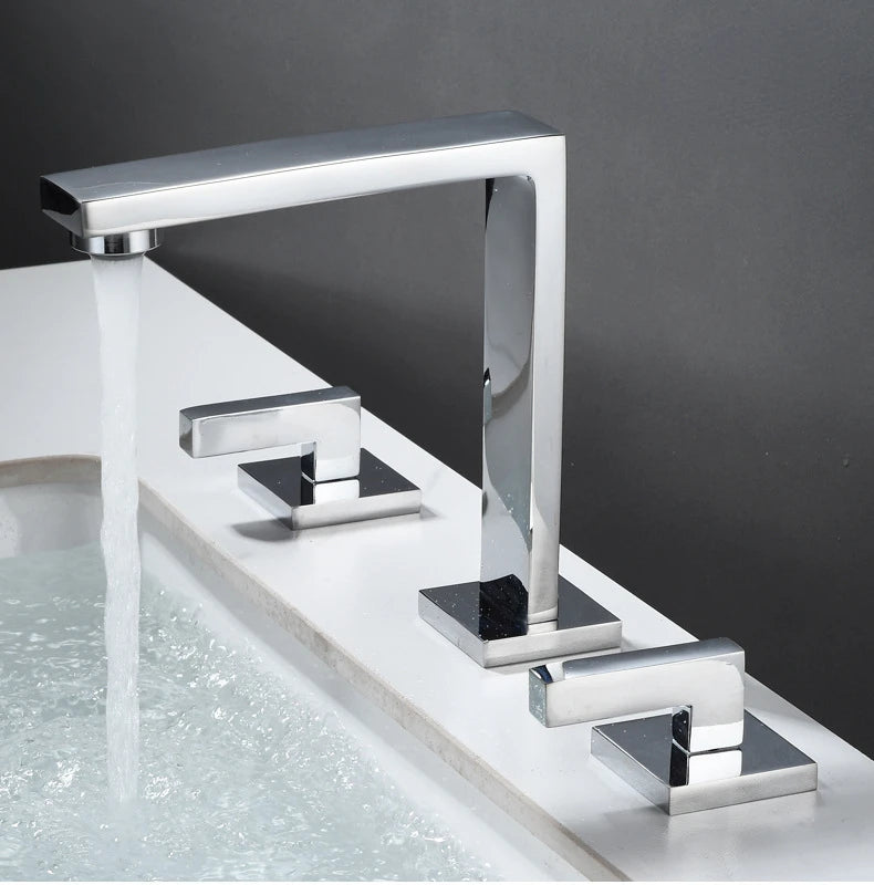 Three Hole Basin Faucet Brass Gun Grey Bathroom Faucet Cold and Hot Water Black Mixer Tap 3 Pieces Bathtub torneiras de cozinha