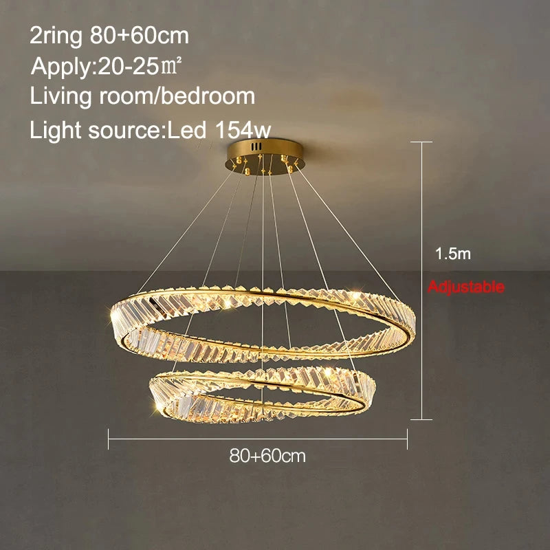 Modern Crystal Lustre Ceiling Chandelier Gold Irregular Ring Pendant Lamp Led Dimmable Living Room Bedroom Restaurant Hang Light
