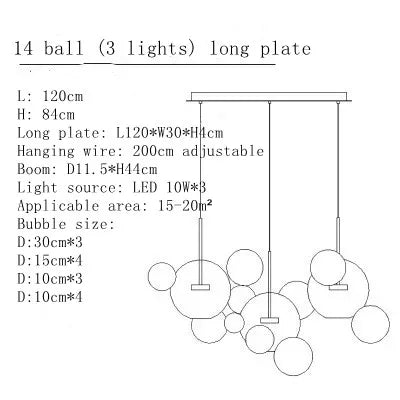 Modern Art Deco Glass Bubble Chandelier Customized Living room Droplight for Children Dining room Bar Indoor Decor Light Fixture