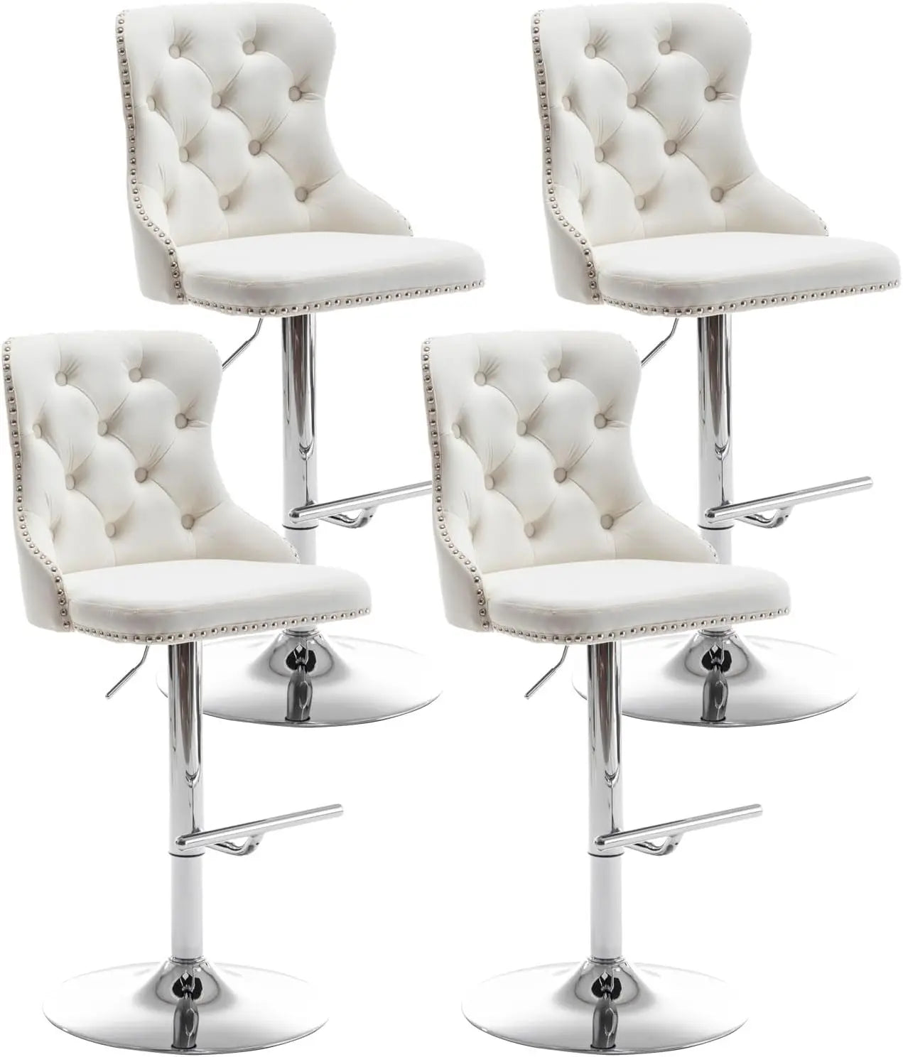 Velvet Button & Nailheads Trim Bar Stools Set of 4 Counter Height Bar Stools