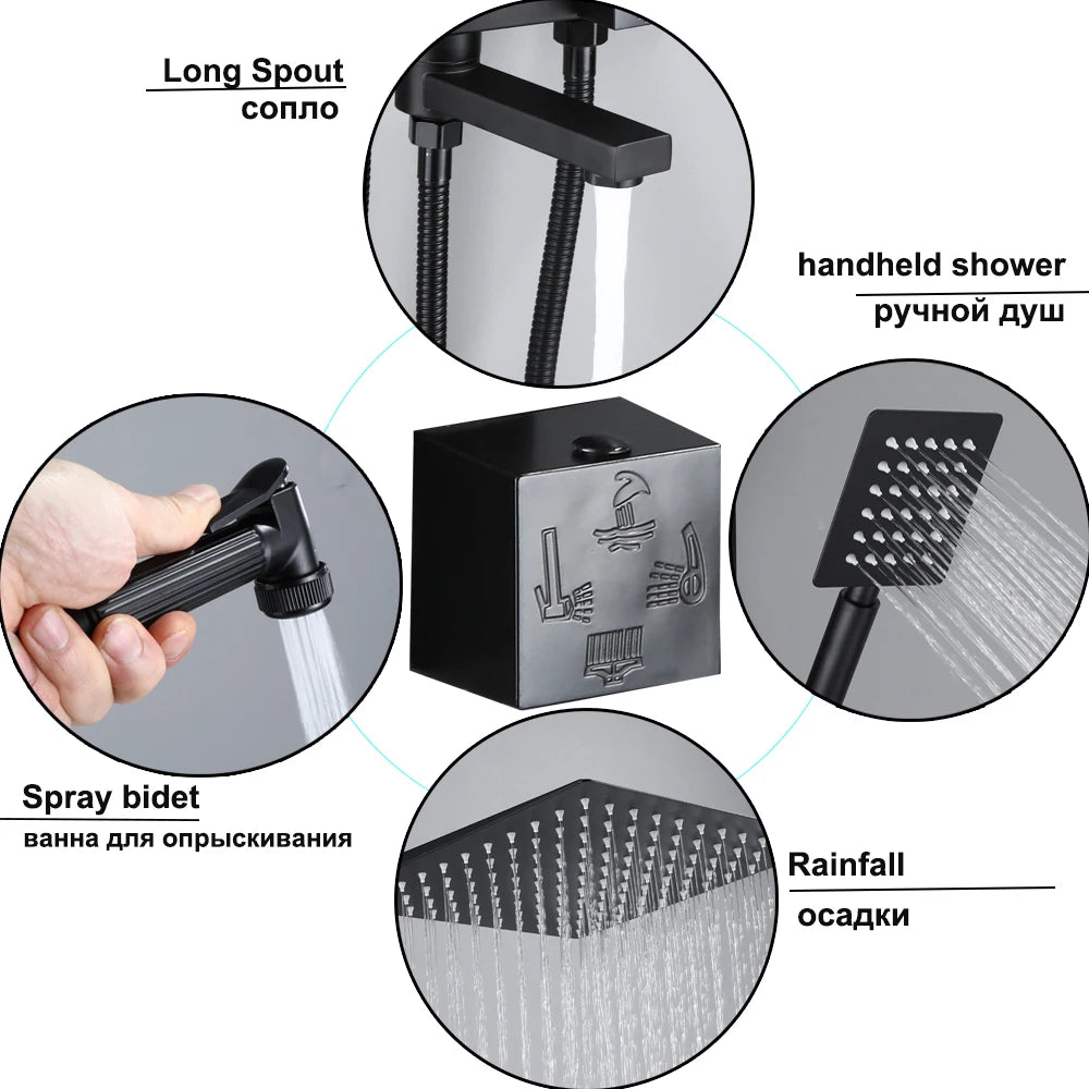 Long Spout Black Shower Faucet Cold Hot Multifunction 304 Stainless Steel Bathroom Bathtub Tap With Spray Bidet