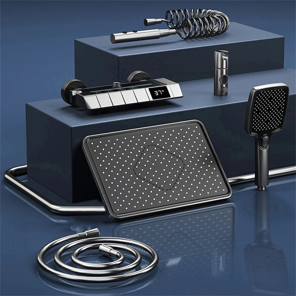 Bathroom shower system with intelligent LED temperature display multifunctional shower suite rain shower faucet complete set