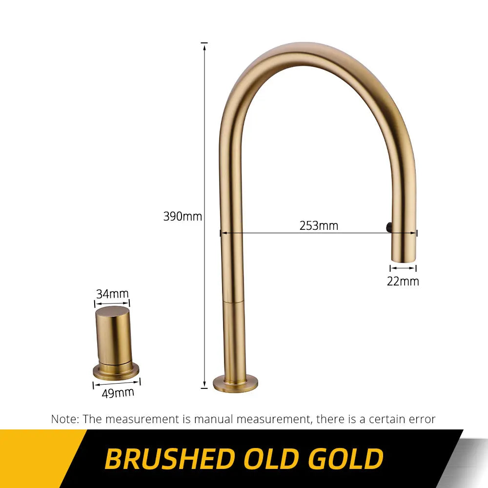 Brushed Gold Kitchen Faucet Invisible Pull Out Spray Mixer Double Hole Single Handle Solid Brass Hot and Cold Separate Sink Tap