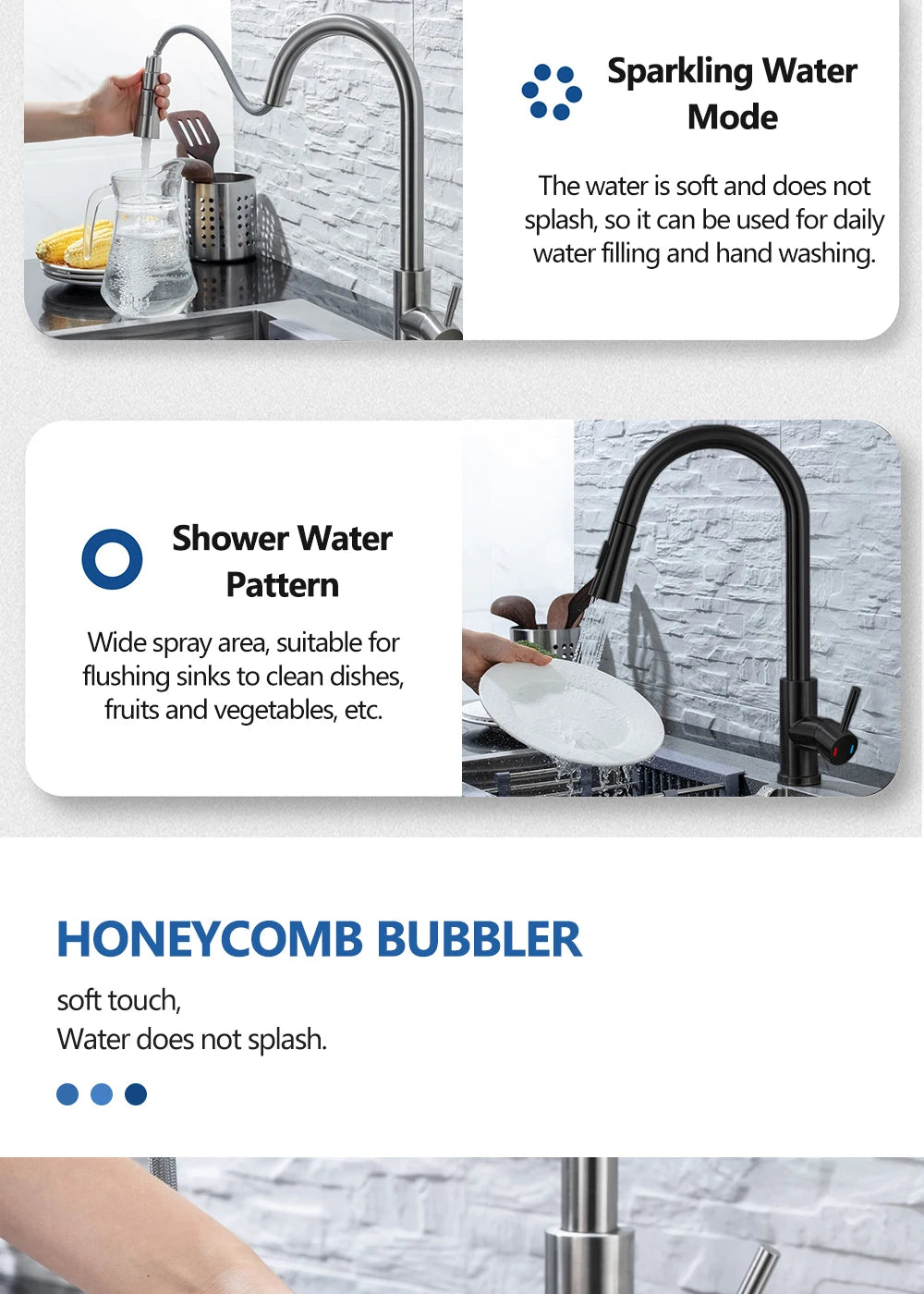DQOK Kitchen Faucet Pull Out Brushed Nickle Sensor Stainless Steel Black Smart Induction Mixed Tap Touch Control Sink Tap