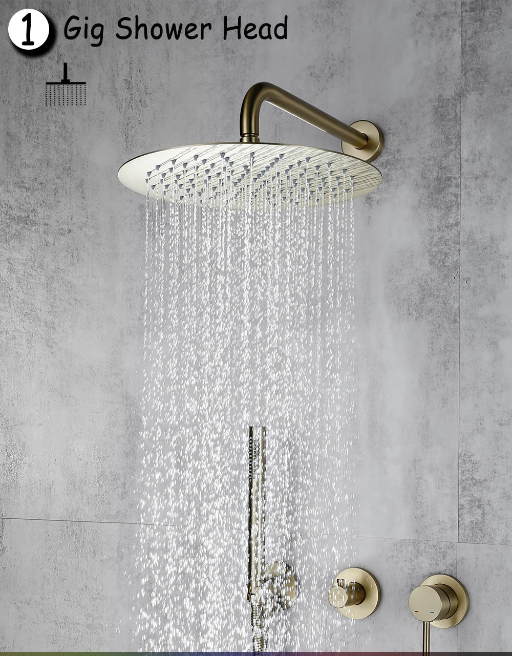 Smesiteli Shower System Set Brushed Gold Wall Mount Bathroom Faucet Hidden Brass Hot Cold Valve Bath Shower Rain Shower Kit