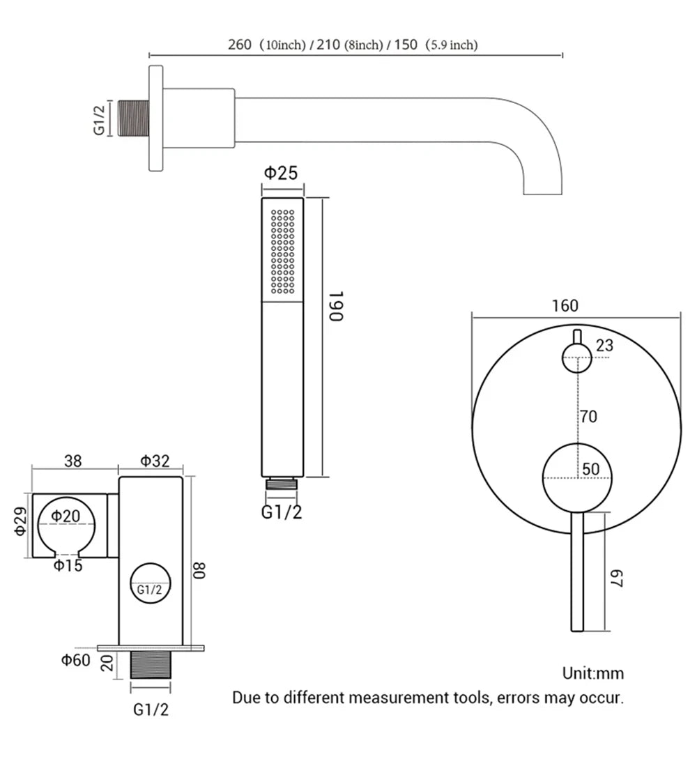 Bagnolux Brass Drawing Concealed Wall Hanging Top Head And Hand Shower Curtain Set Two Functions Hot Cold Mixing Bathroom Faucet