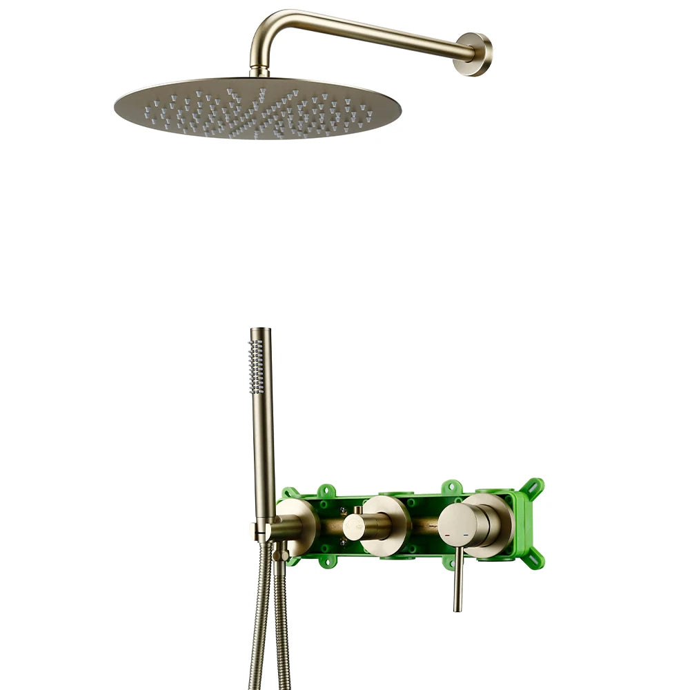 Smesiteli Shower System Set Brushed Gold Wall Mount Bathroom Faucet Hidden Brass Hot Cold Valve Bath Shower Rain Shower Kit