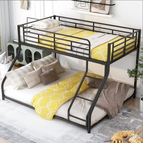 Black Metal Floor Bunk Bed, Twin XL Over Queen
