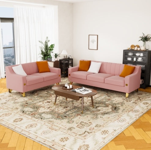 Pink Velvet 2 Piece Love Seat and Sofa Set