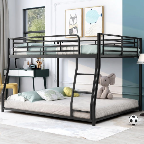 Black Metal Floor Bunk Bed, Twin XL Over Queen