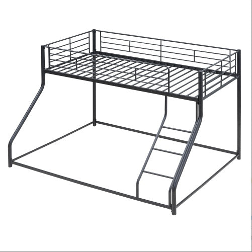 Black Metal Floor Bunk Bed, Twin XL Over Queen